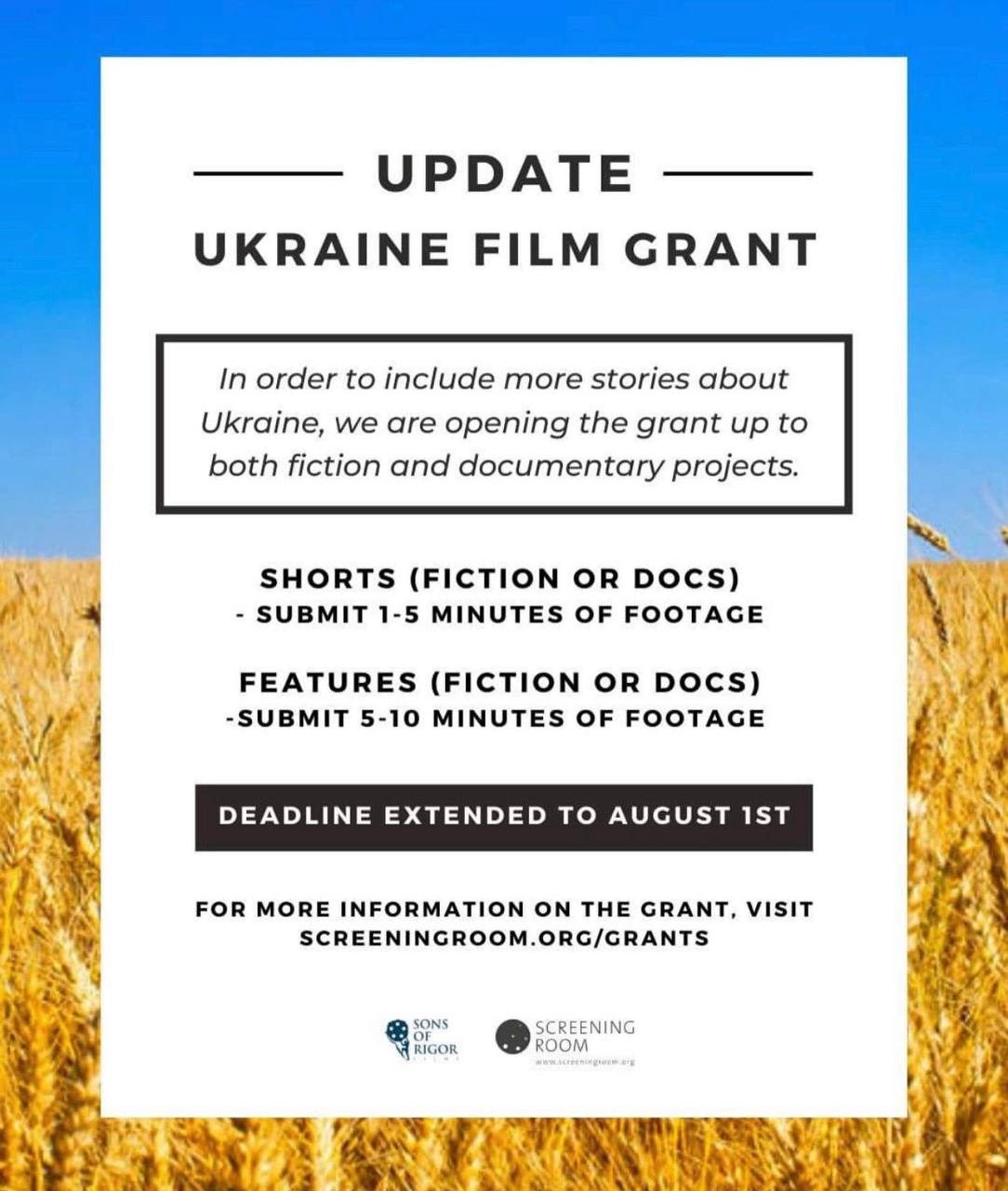 Триває приймання заявок на Ukraine Film Grant для українських кінематографістів